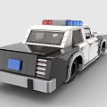 Realistic Building Blocks Police Car Model with Red and Blue Lights and Black White Design