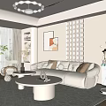 Modern Cream Style Sofa Coffee Table Combination Fabric Sofa Mother and Mother Coffee Table Pillow Decorative Painting Single Person Sofa 3d model