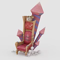 Artistic Single Chair With Red Cushion Wooden Frame And Decorative Spikes