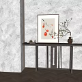 Elegant Console Table with Framed Painting Ceramic Vase and Ambient Lighting on Light Beige Wall