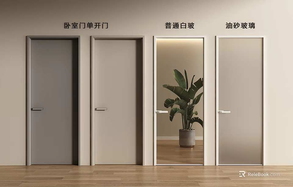 Modern Single Swing Bedroom Doors With Clear And Frosted Glass Panels 3d model 