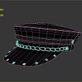 Black Leather Hat With Chain Decoration And Diamond Shaped Studs On Brim