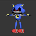 Blue Hedgehog Robot Character with Yellow Ears Red Eyes Black Mask Mechanical Limbs Red Feet