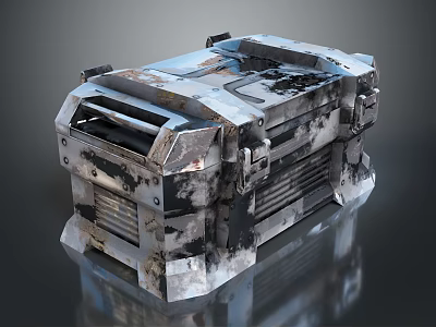 Worn Rusted Metallic Storage Box With Rugged Industrial Design And Surface Details 3d model
