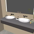 Modern Bathroom Vanity With Double Sinks Large Mirror Toiletries And Small Plant On Counter