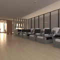 Modern Style SPA Sauna Room with Brown Partitions Wooden Flooring Lighting and Relaxation Area