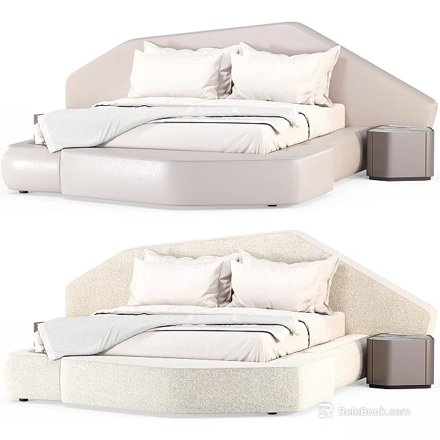 Modern Double Bed Design With Upholstered Headboard Soft Bedding And Nightstand 3d model 