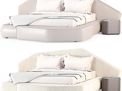 Modern Double Bed Design With Upholstered Headboard Soft Bedding And Nightstand 3d model