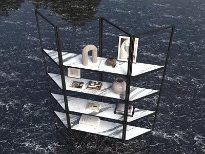 Modern Bookcase With Black Frame White Shelves Decorative Items Photo Frame Vase And Books 3d model