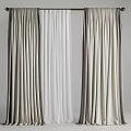 Modern Double Layer Curtains with Light Gray Heavy Panels and White Sheer Interior Design 3d model