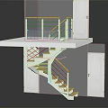 Spiral Staircase Model With Wooden Steps White Railing Platform And White Doors