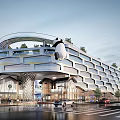 Modern School Building With Unique Architectural Design Green Roof And Geometric Facade