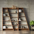 Wooden Bookcase With Multiple Shelves Books Geometric Decor Items And Green Plant
