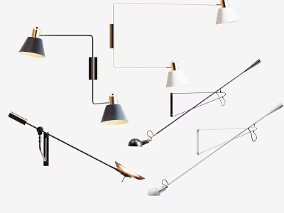 Modern Minimalist Wall Lamps With Adjustable Arms Brass Accents And White Black Shades 3d model