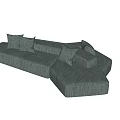 Irregular Shaped Sofa With Light Blue Fabric Plush Cushions On Marble Floor 3d model
