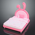 Pink Kids Bed With Rabbit Ear Headboard And Bunny Pattern Bed Sheet