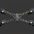 Sci Fi Style 3D Spaceship Model With Gray Yellow Stripes Red Accents And Thrusters 3d model