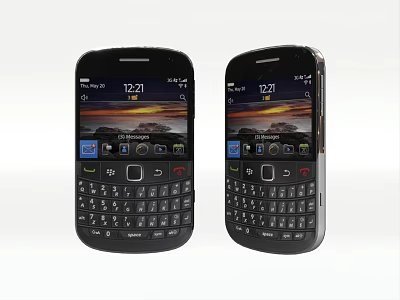 Two Mobile Phones Featuring QWERTY Keyboard Screen Display Time Scenery Background And App Icons 3d model