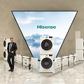 Hisense Exhibition Booth With Triangular Screen Man In Suit And White Home Appliances