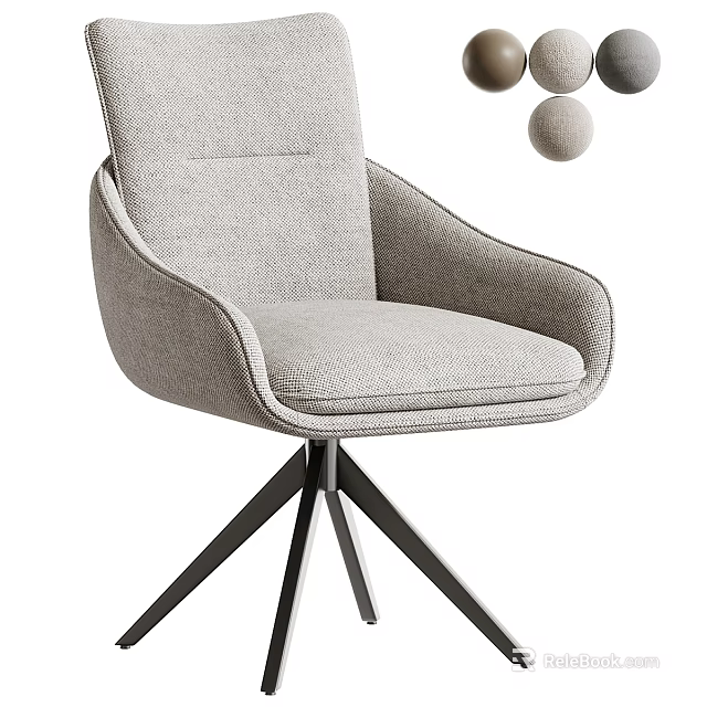 Modern Soft Light Grey Linen Fabric Upholstered Swivel Armchair With Durable Metal Star Base 3d model 