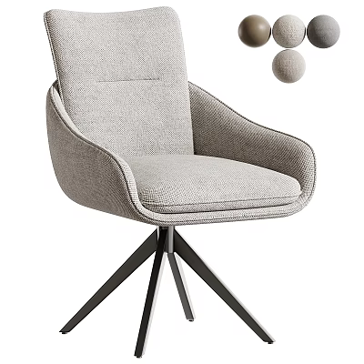 Modern Soft Light Grey Linen Fabric Upholstered Swivel Armchair With Durable Metal Star Base 3d model