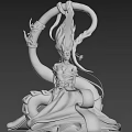 Game and Movie Character With Fantasy Design Elaborate Headdress Green Tentacle Accessories Red Patterned Dress