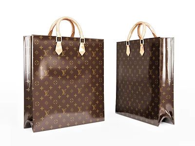 Stylish Brown Patterned Bags With Beige Handles And Metal Buckles Design 3d model