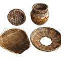 Handmade Woven Baskets and Containers with Various Shapes in Natural Brown