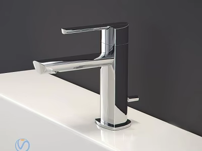Modern Chrome Single Handle Bathroom Faucet With Sleek Design On White Countertop 3d model
