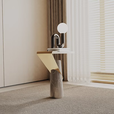Modern Side Table With Marble Base Round Lamp And Metal Decor In Living Room 3d model Modern Side Table With Marble Base Round Lamp And Metal Decor In Living Room 3d model