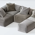 Modern Modular Sofa Set With Checkered Fabric Modules Ottoman And Plush Pillows 3d model