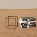 Design Books Stacked On Wooden Floor With Metal Frame Cube Decoration