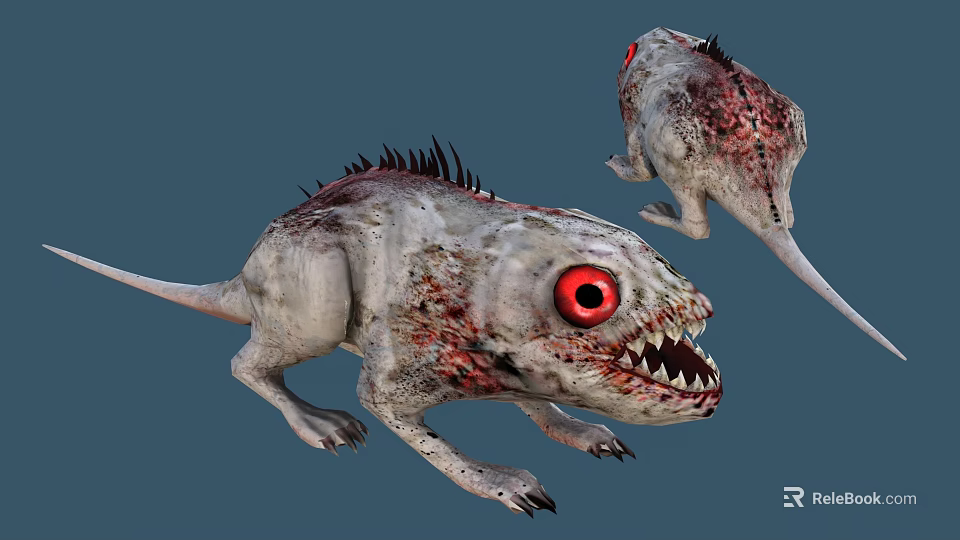 Fierce Monster Creatures With Red Eyes Sharp Teeth And Spiked Skin 3d model 