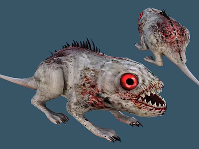 Fierce Monster Creatures With Red Eyes Sharp Teeth And Spiked Skin 3d model