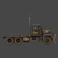Vintage Industrial Truck With Front Guard Dual Exhaust Pipes And Orange Stripes