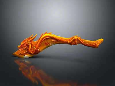 Orange Dragon Sculpture With Detailed Carving Curved Body And Intricate Scales Design 3d model