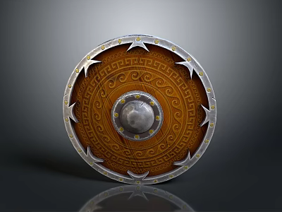 Ornate Round Shield With Intricate Patterns Metal Center And Spiked Edges 3d model