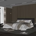 Modern Bedroom Interior With Wooden Panel Wall King Size Bed Nightstand And Area Rug