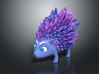 Cartoon Blue Hedgehog Character With Purple Pink Crystal Spikes And Big Eyes 3d model