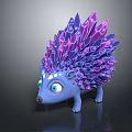 Cartoon Blue Hedgehog Character With Purple Pink Crystal Spikes And Big Eyes
