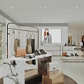 Modern Clothing Store Interior With Mannequin Hangers Marble Display Large Screen Shoes And Bags