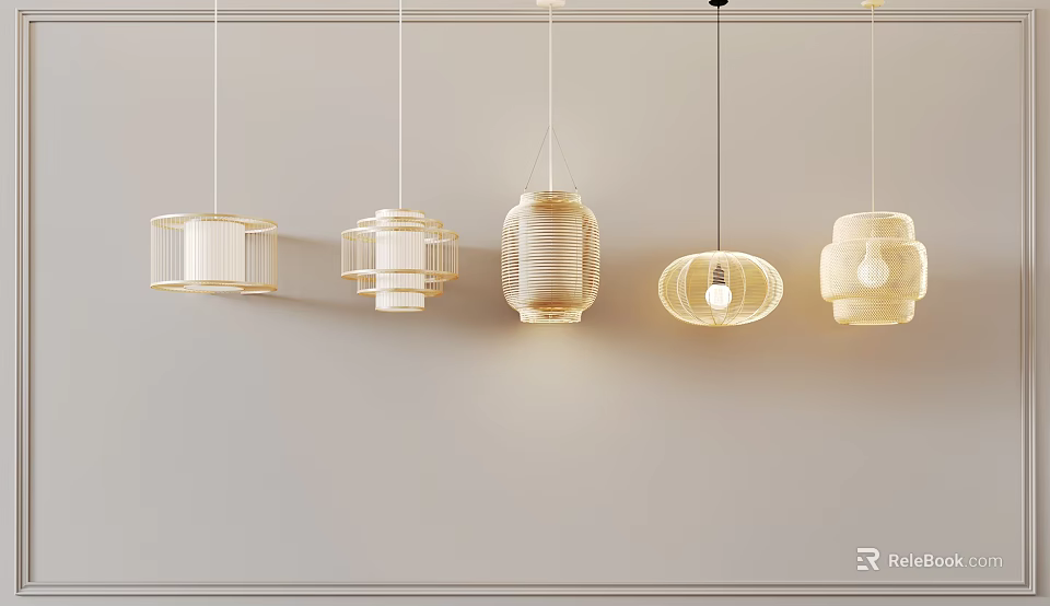 Modern Minimalist Pendant Lights With Woven Wooden Designs For Interior Decor 3d model 