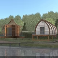 Unique Wooden Houses With Dome And Shell Design Surrounded by Trees Near Water