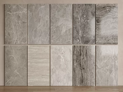 Various Textured Wall Panels In Neutral Gray Beige Tones Featuring Stone Like Finishes 3d model