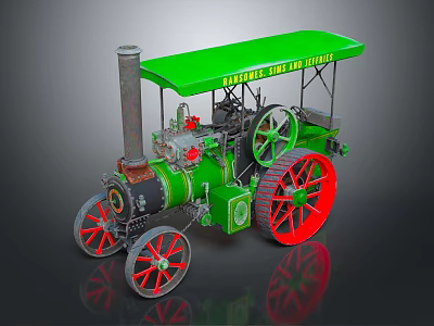 Vintage Agricultural Utility Vehicle With Green Roof Black Body And Red Wheels 3d model