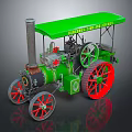 Vintage Agricultural Utility Vehicle With Green Roof Black Body And Red Wheels
