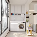Modern Living Room Interior With Window Blinds City View White Cabinets Washing Machine And Sofa