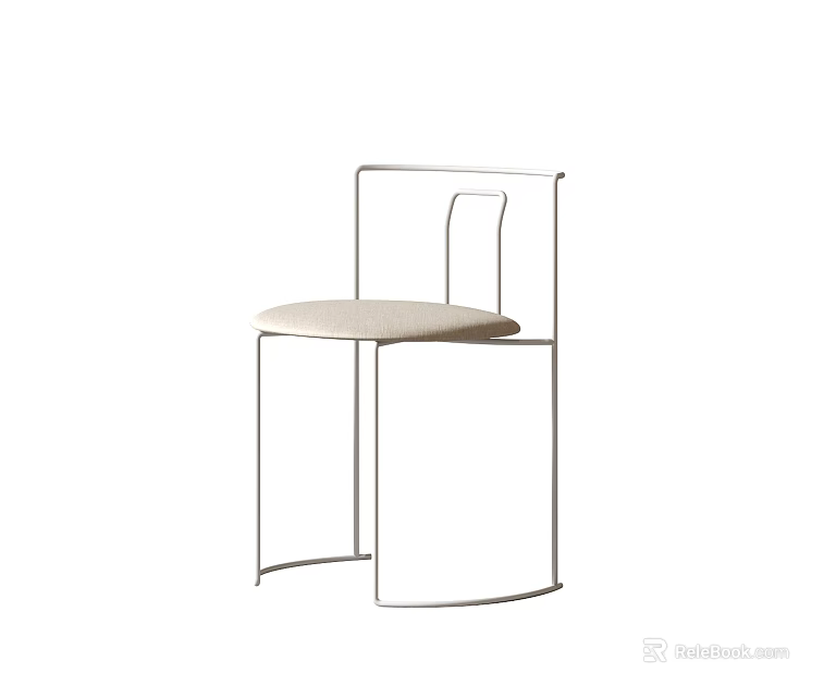 Modern Single Chair With Metal Frame And Beige Padded Seat Design 3d model 