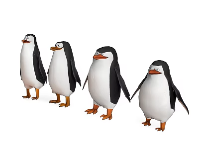 Adorable Penguin Decorative Ornament Set With Four Stylish Black And White Figures 3d model