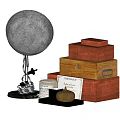 Decorative Ornament Set With Gray Ball Stacked Wooden Boxes Small Jar Gourd Decor And Base